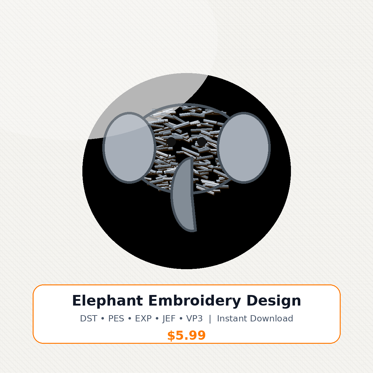 Elephant Embroidery Design