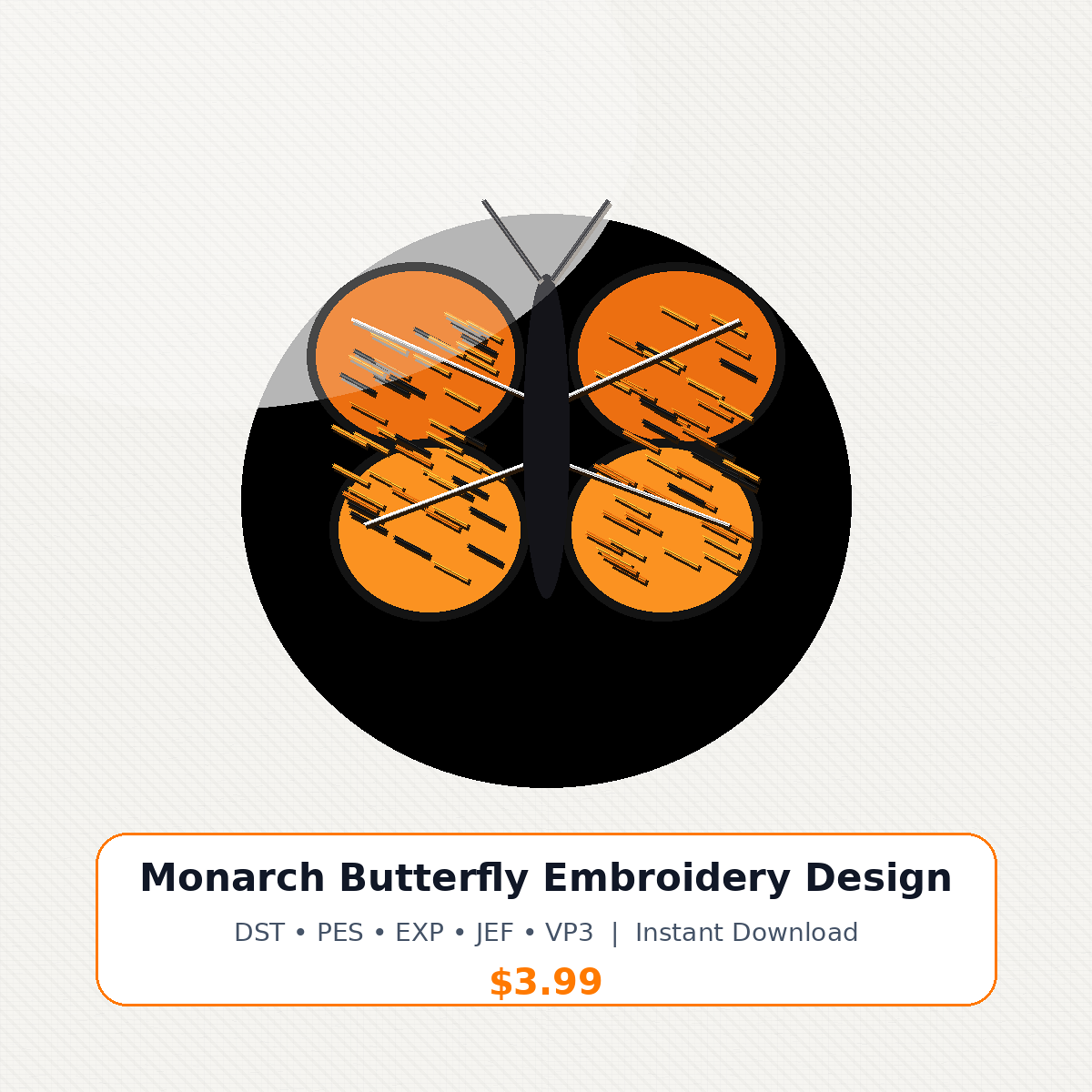 Monarch Butterfly Embroidery Design